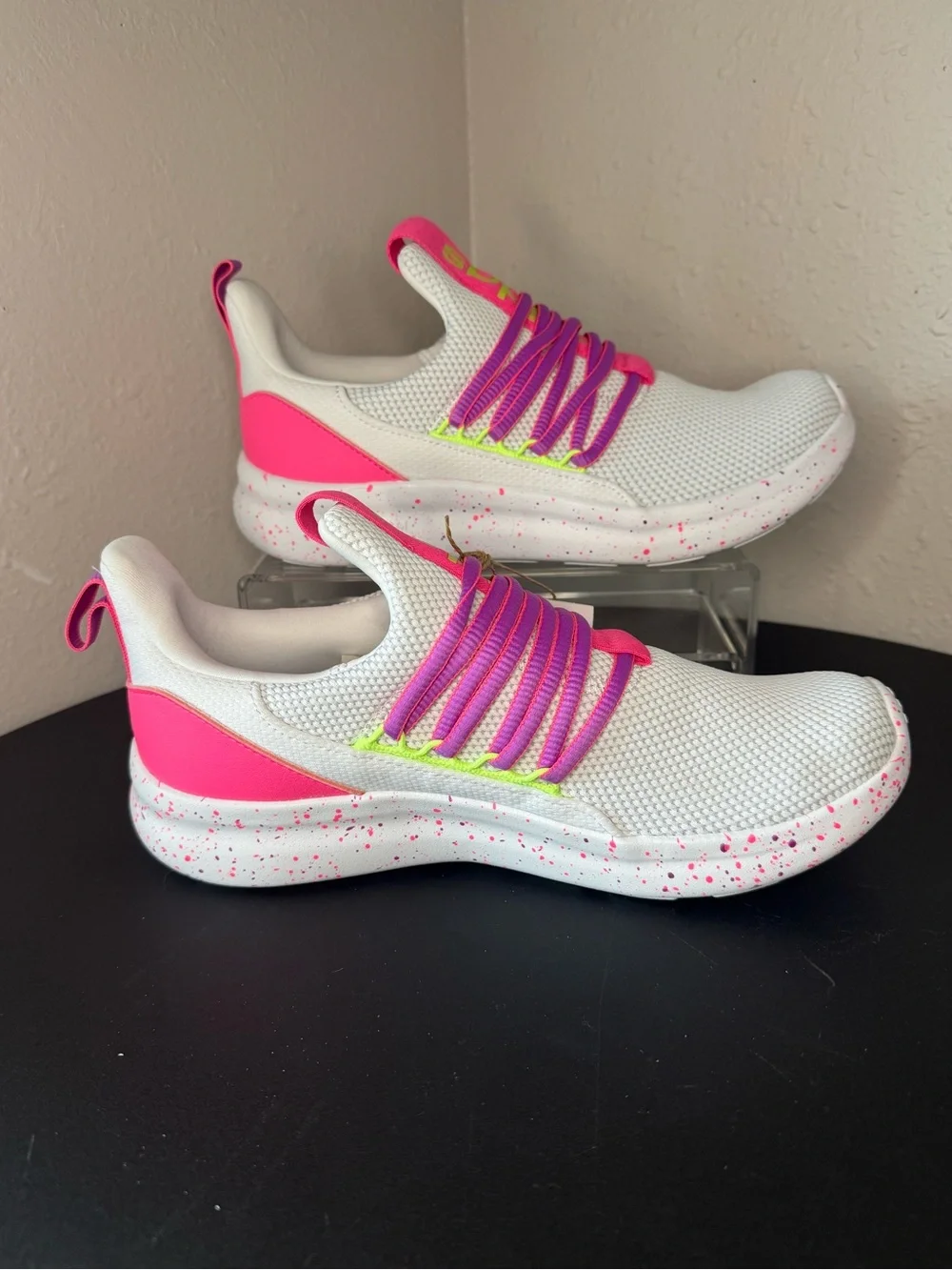adidas Kids White Sneakers with Hot Pink and Yellow Accents